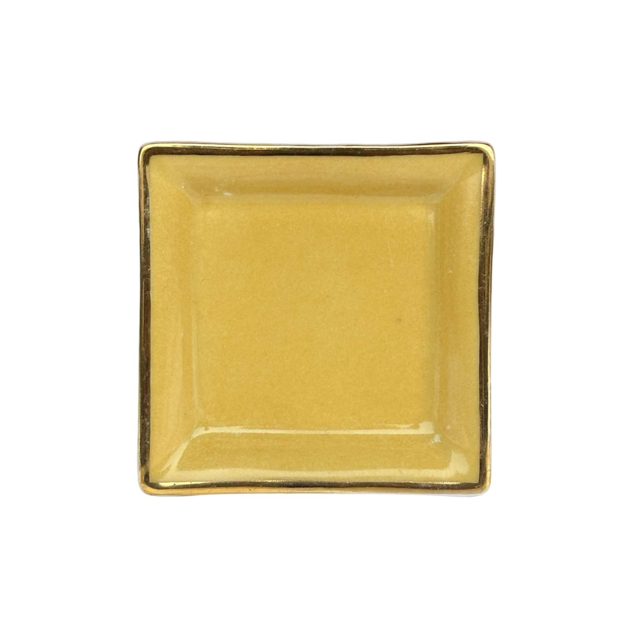 Vuotatasche piccolo o posacenere in porcellana di Limoges giallo senape elegante e personalizzabile