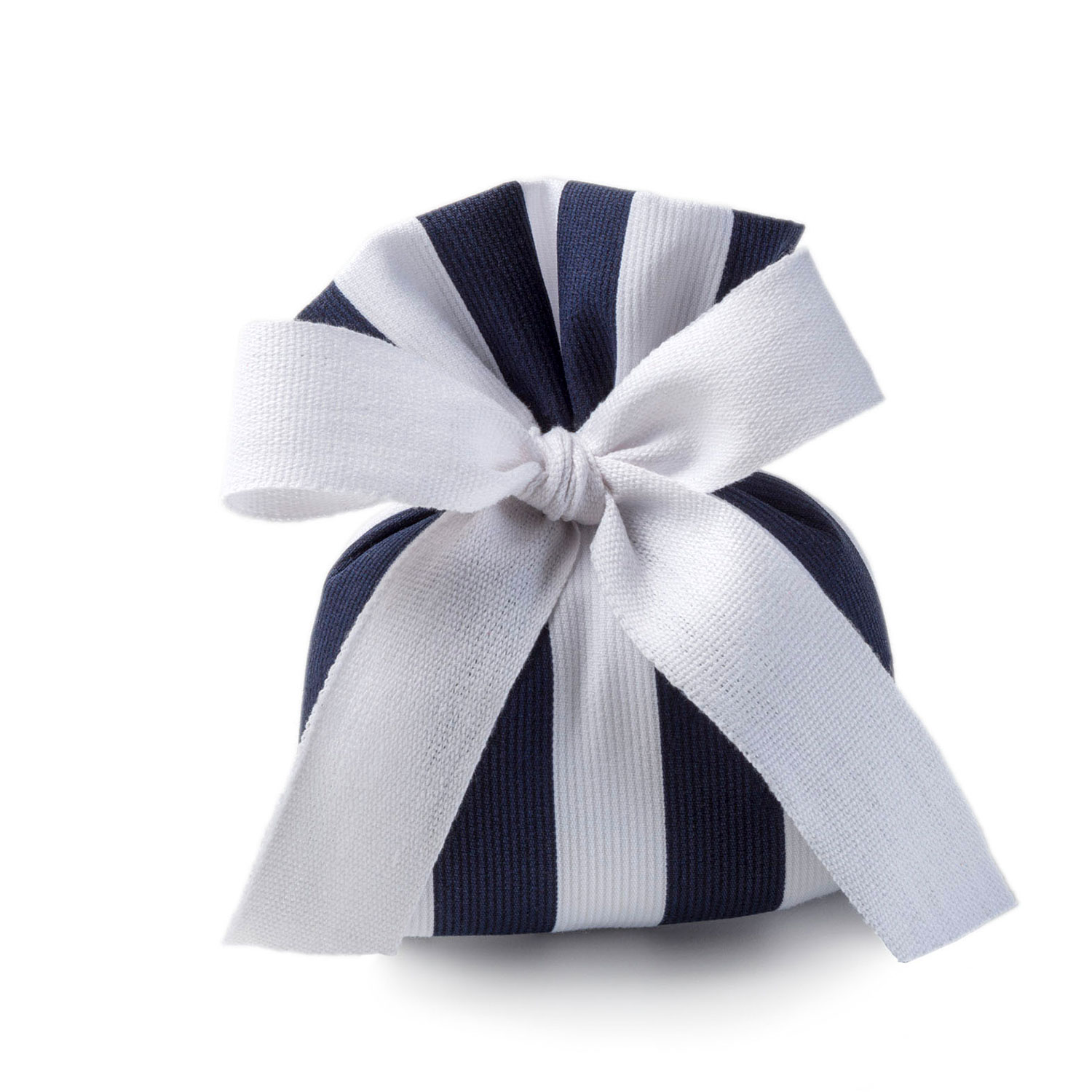Sacchetto di Piquet bianco con righe Blu e fiocco di cotone Bianco